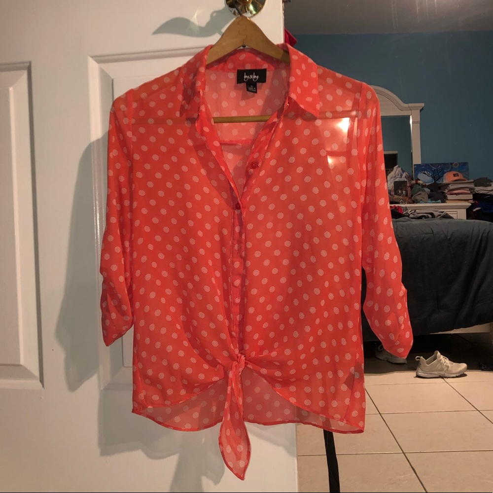 Coral Polkadot Blouse